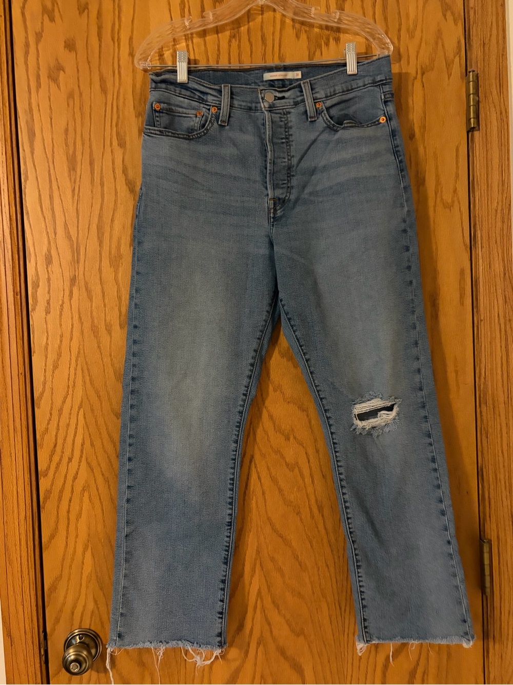 Levi's Light Blue Straight Leg Jeans with Knee Rip